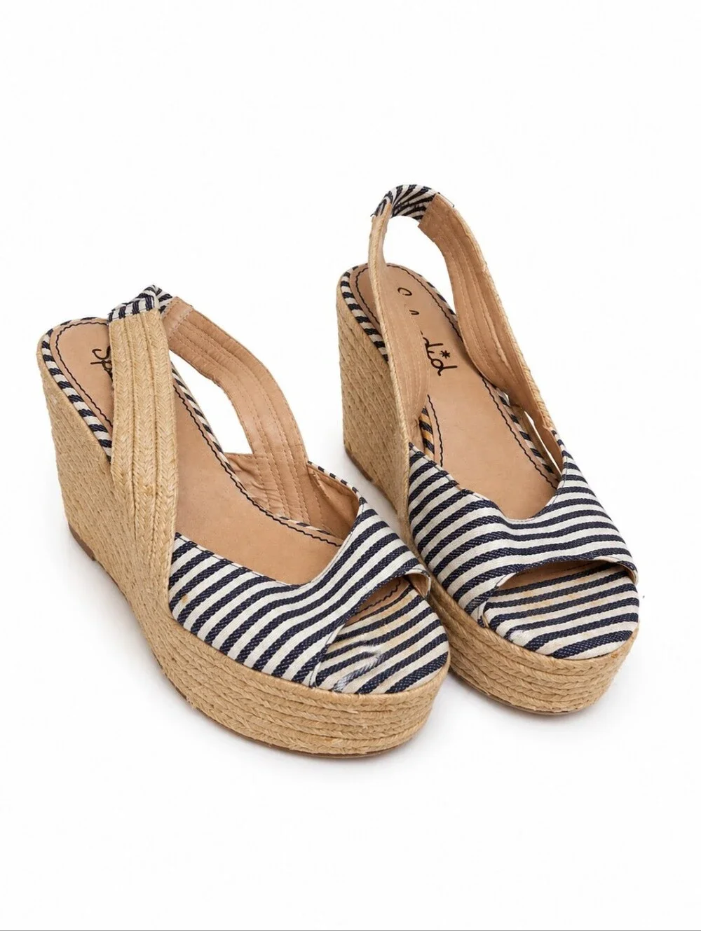 Splendid Women’s 9.5 Navy White Striped Espadrille Platform Wedge Sandals
